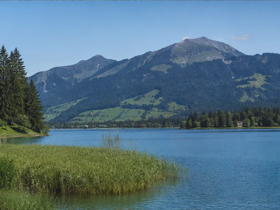 Grüntensee: Waldiges Ufer vor dem markanten Grünten