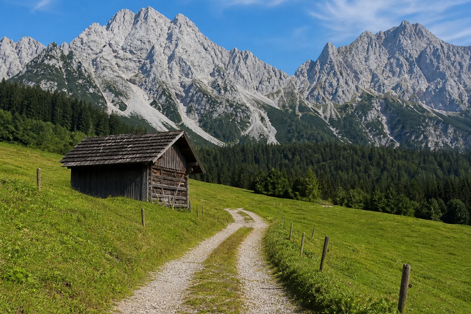 Vordergraseck: Bergwiesen über der Schlucht mit Wettersteinblick