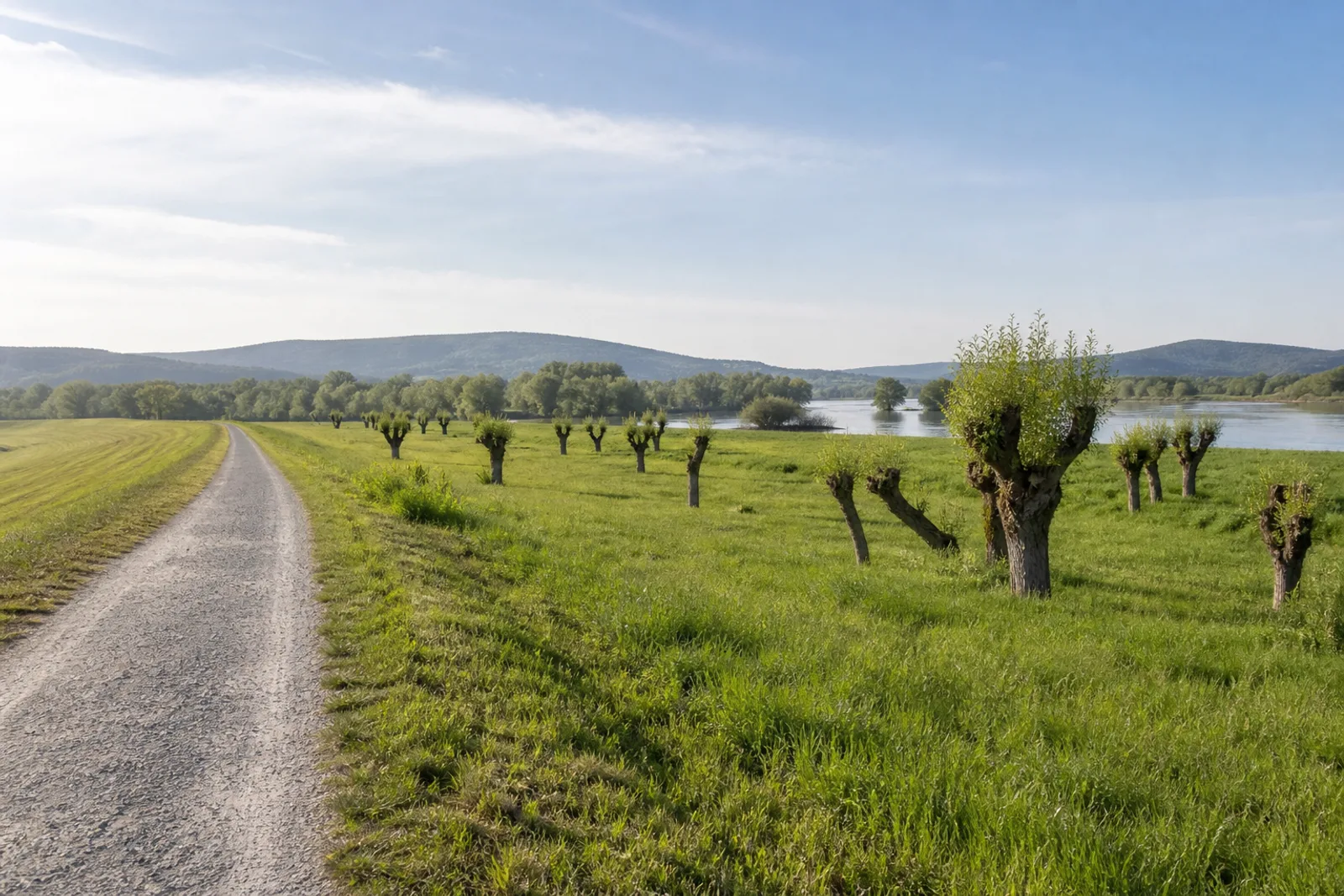 Flacher Deichweg am Großen Weserbogen bei Veltheim