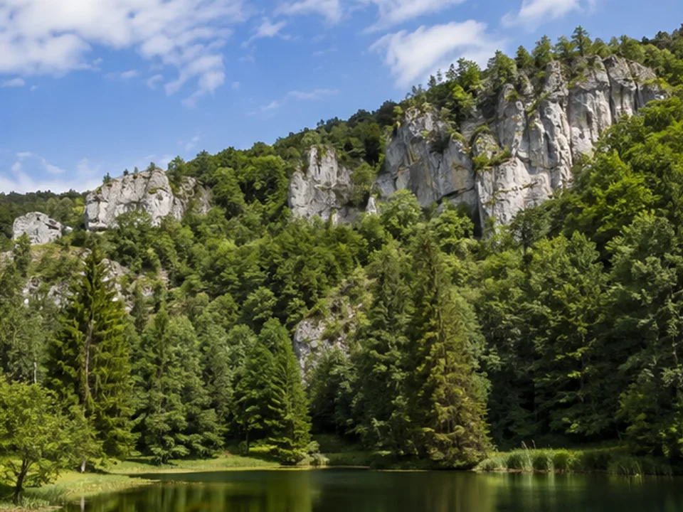 Weihersbachtal: See und bewaldete Felsflanken