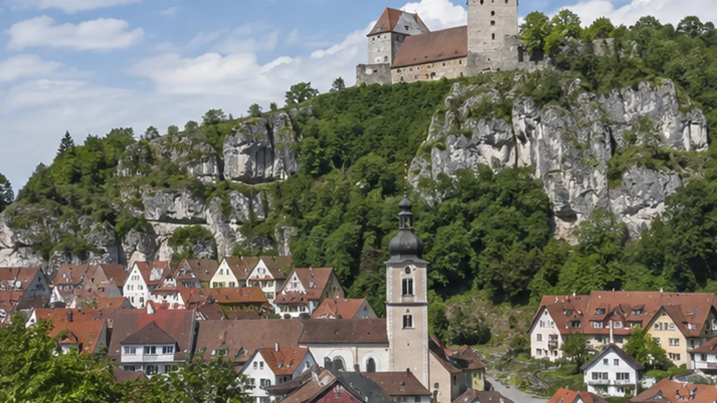 Pottenstein: Pottenstein: Stadt und Burg unter hellen Dolomitfelsen