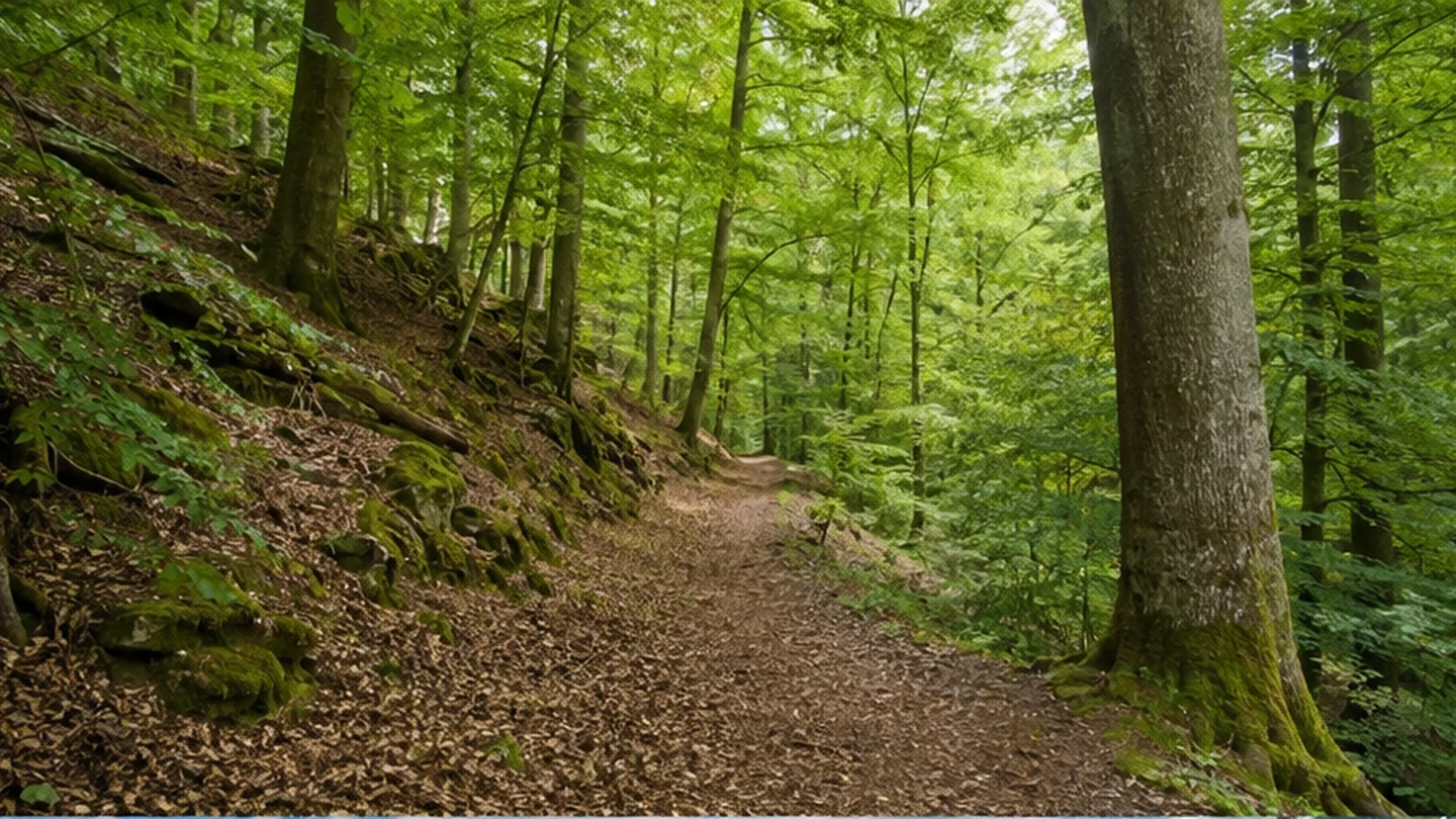 Räuberland: Räuberland-Wald: naturnaher Pfad im alten Mischwald