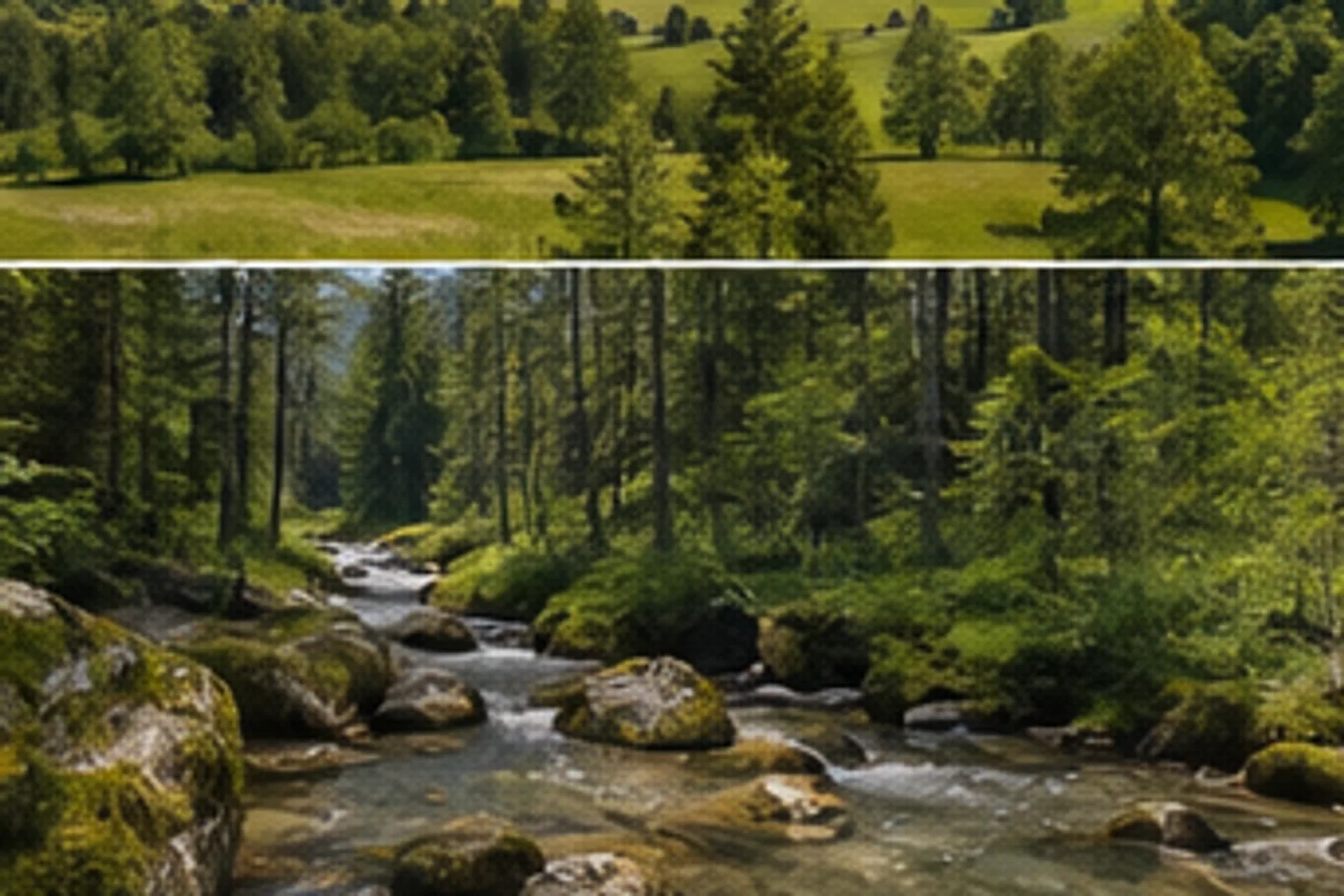 Seegatterl: Bergwald und Talbach am Fuß der Winklmoosalm