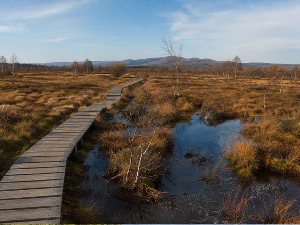 Rhönmoor: Bohlenweg durch geschütztes Hochmoor