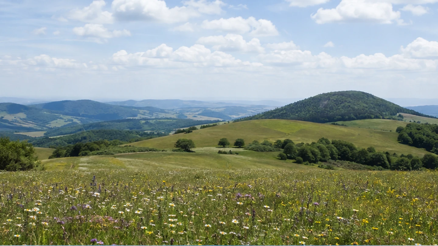 Rhön: Offene Rhön: blumenreiche Bergwiesen über runden Basaltkuppen