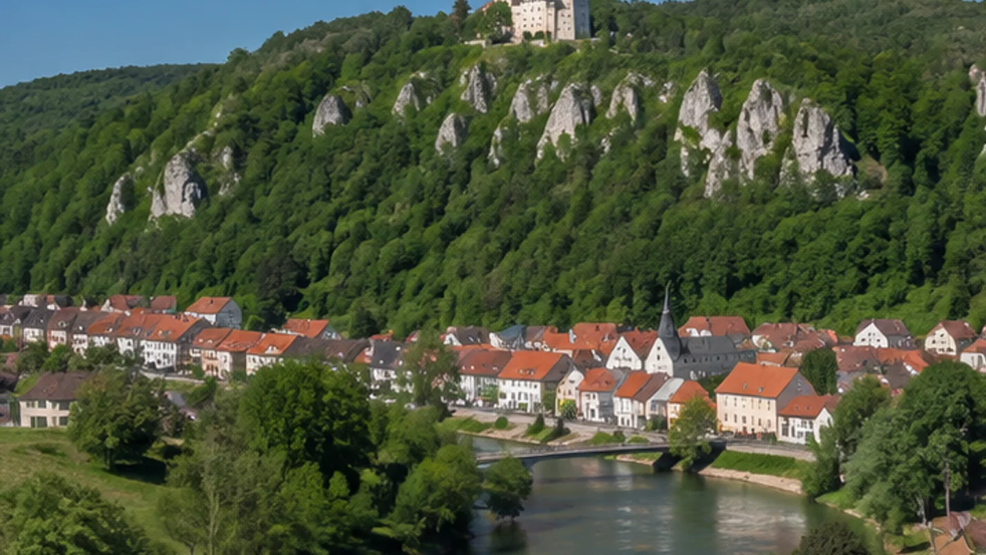 Riedenburg: Riedenburg: Talstadt unter Rosenburg und bewaldeten Jurahängen