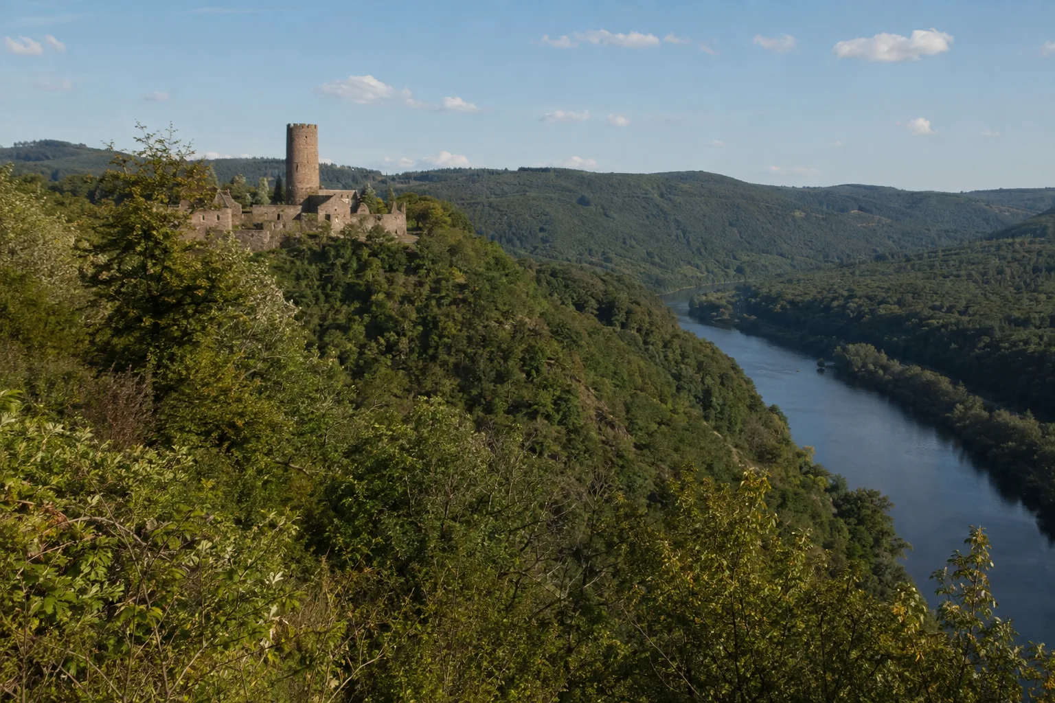 Burg Montclair: bewaldeter Bergsporn im Inneren der Schleife
