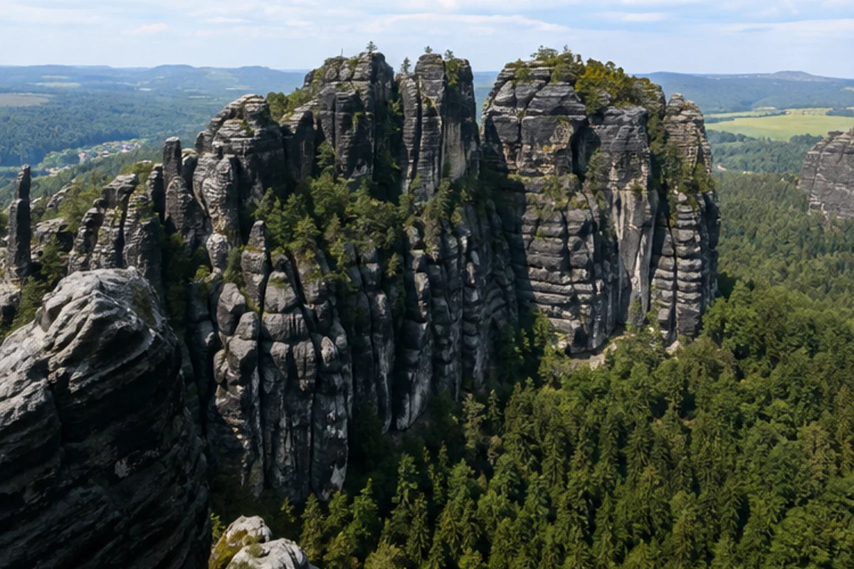 Schrammsteine: Ostrau: Schrammsteine: langgestreckter gegliederter Sandsteingrat