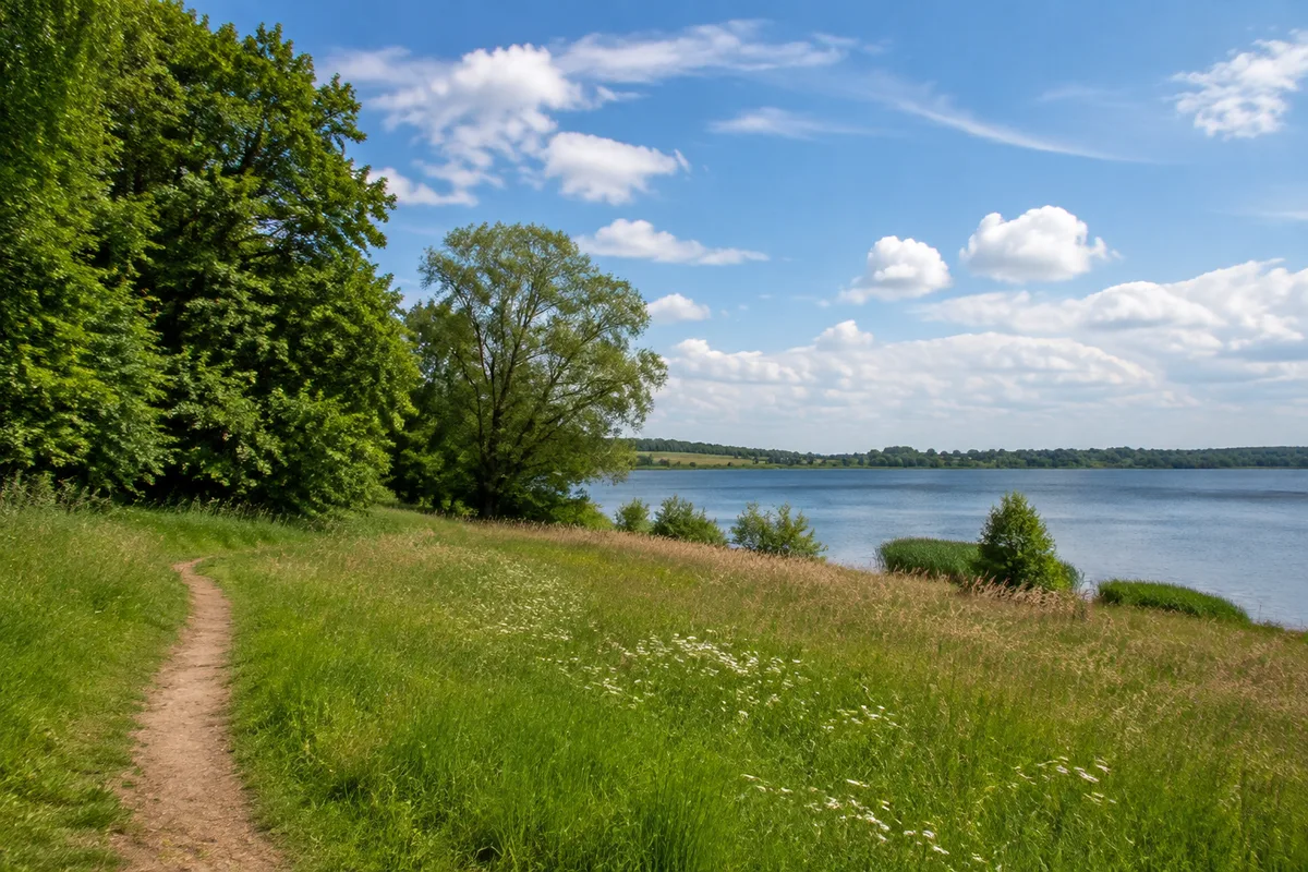 Wiesen und Baumgruppen am Ostorfer See bei Krebsförden