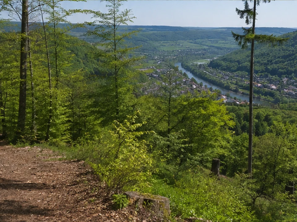 Lohrer Mainhang: Waldabstieg mit Blick ins Maintal