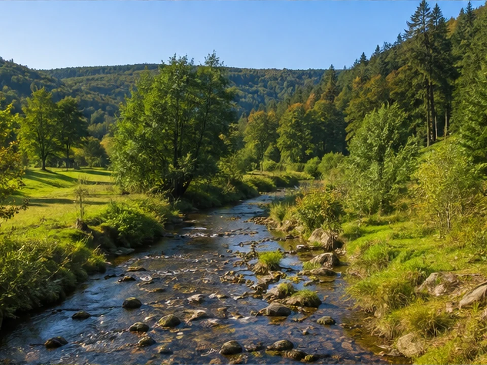 Mespelbrunner Tal: offenes Bachtal im Räuberland