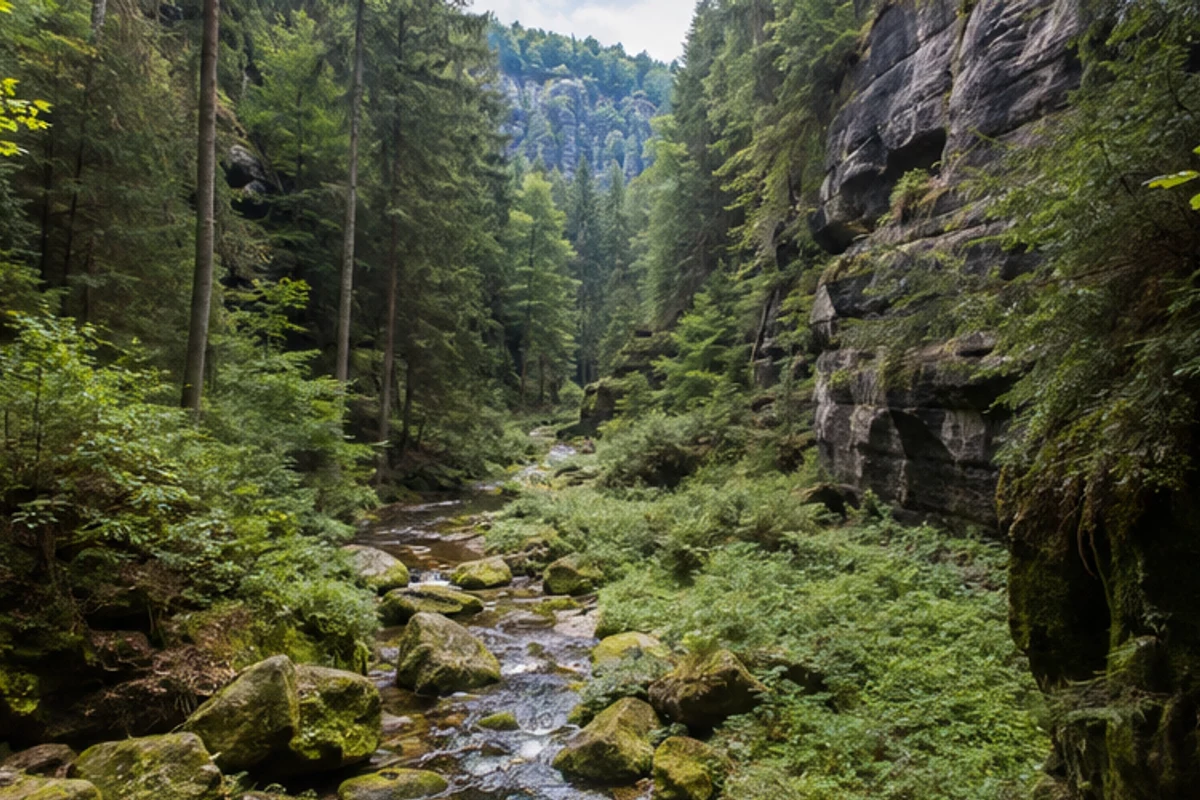 Uttewalder Grund: waldreicher Malerwegraum zwischen Sandsteinwänden