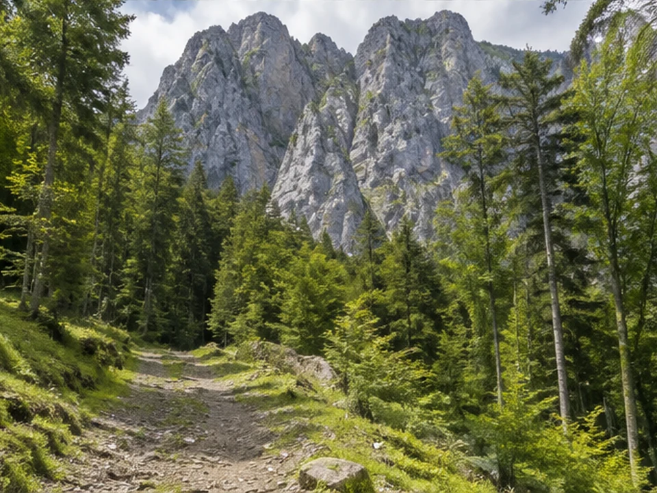 Hohenschwangauer Bergwald: Waldpfad unter den Felswänden des Tegelbergs