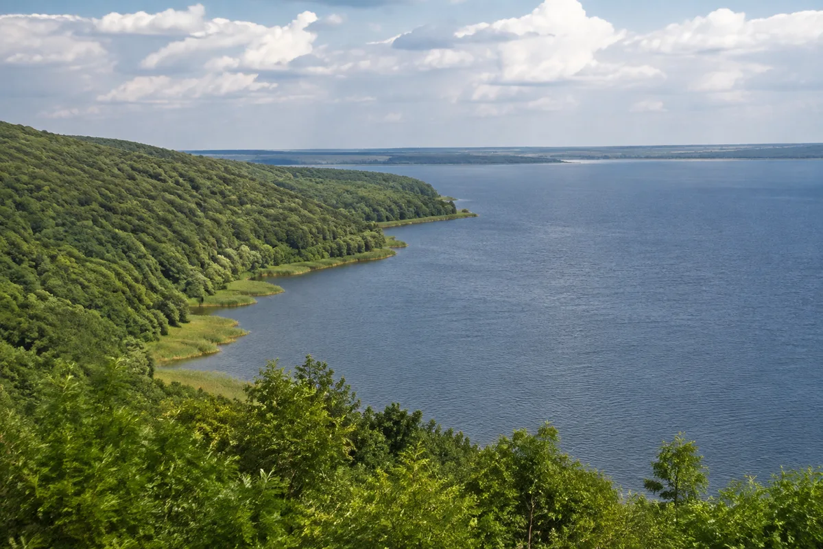 Tollensesee: Tollensesee, Startgebiet Neubrandenburg Broda: Tollensesee vom Brodaer Holz mit bewaldetem Moränenhang und weitem Wasser