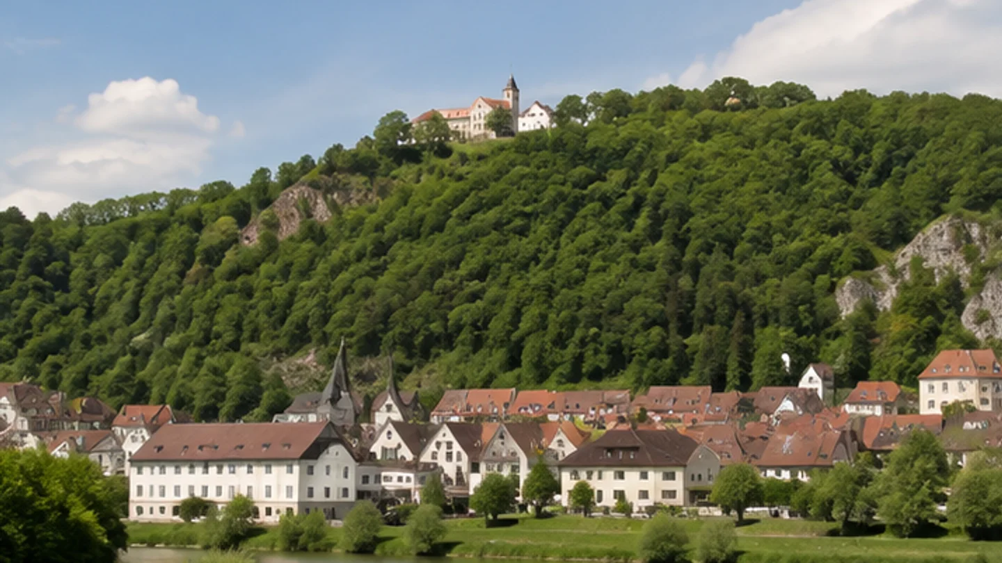 Treuchtlingen: Treuchtlingen: Stadt an der Altmühl unter bewaldetem Schlossberg