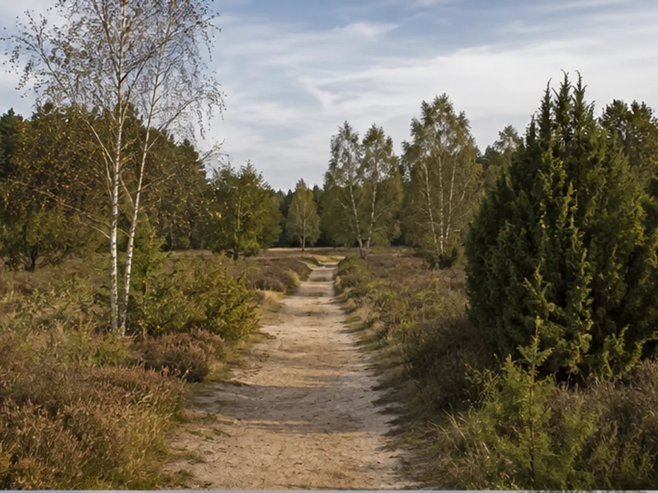 Radenbachtal: sandiger Weg an einem flachen Heidebach