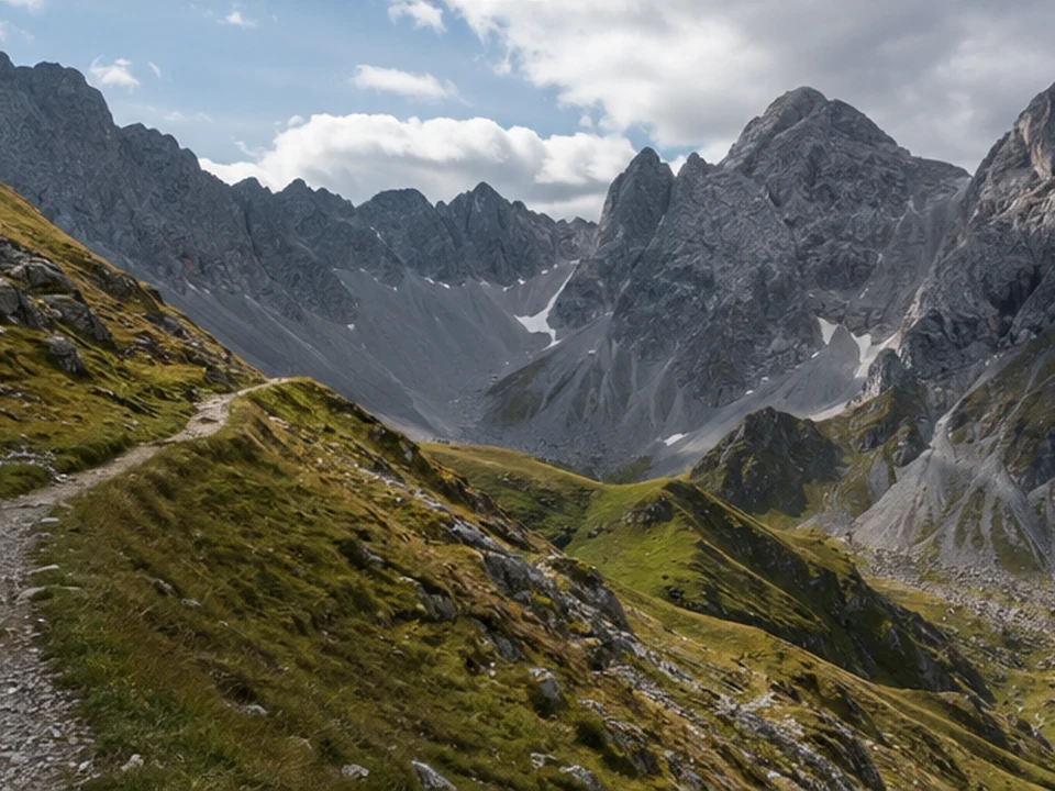 Himmelsstürmer: schmaler Bergpfad unter schroffen Kalkgipfeln