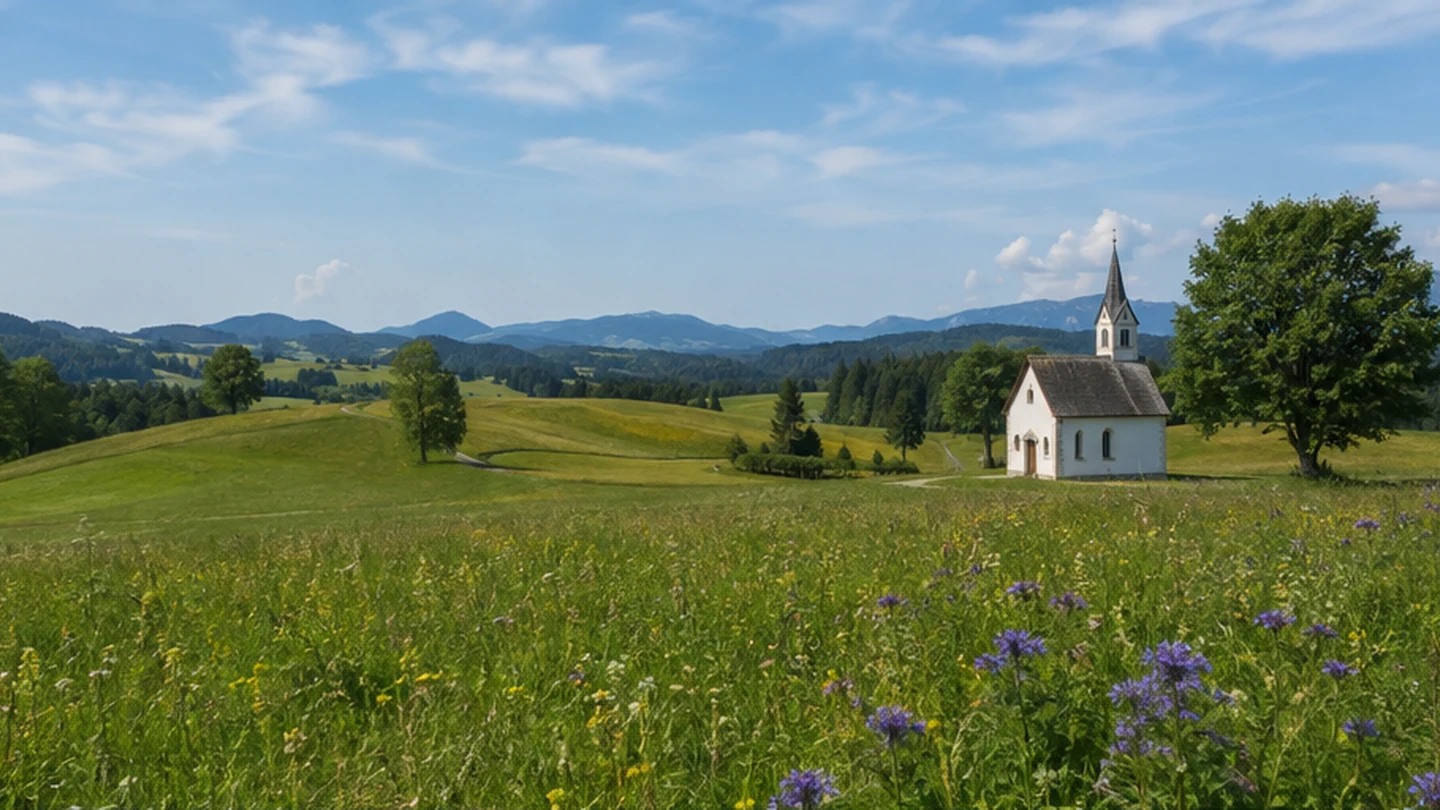 Wandertrilogie Allgäu: Wandertrilogie Allgäu: Wiesengänger: sanfte Blumenwiesen und Kapelle im Voralpenland