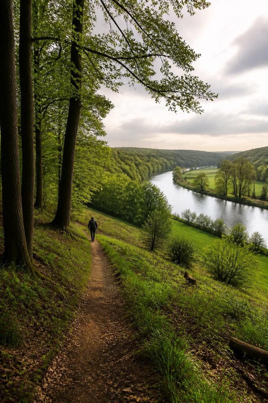 Waldpfad mit Blick auf das Ruhrtal bei Witten