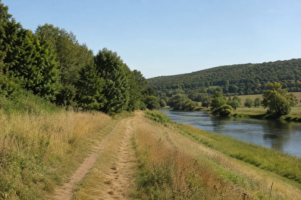 Wendershausen: Flusswiesen und Laubwaldhänge an der Werra ohne erfundene Burgen