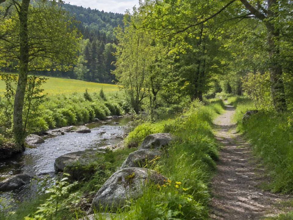 Röslatal: Wiesen- und Uferweg zwischen Granitsteinen